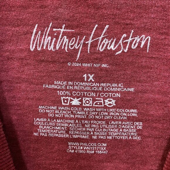 Whitney Houston I Will Always Love You Washed Graphic Burgundy T-Shirt XL - Picture 4 of 4